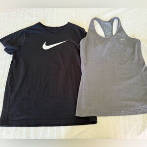 Nike and under armour athletic tops.  Youth large. Used and good condition